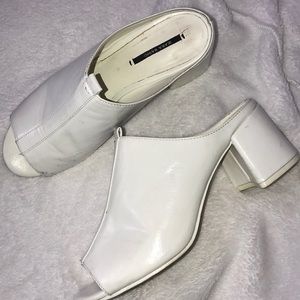 Zara basic all white chunky heeled leather sandals